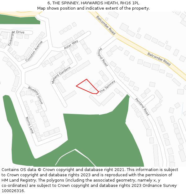 6, THE SPINNEY, HAYWARDS HEATH, RH16 1PL: Location map and indicative extent of plot