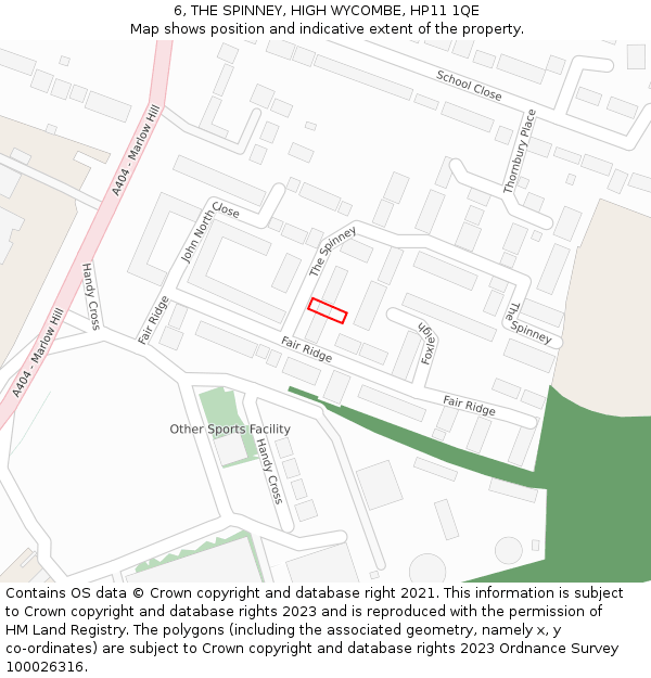 6, THE SPINNEY, HIGH WYCOMBE, HP11 1QE: Location map and indicative extent of plot