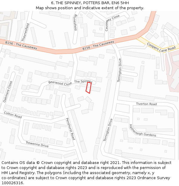 6, THE SPINNEY, POTTERS BAR, EN6 5HH: Location map and indicative extent of plot