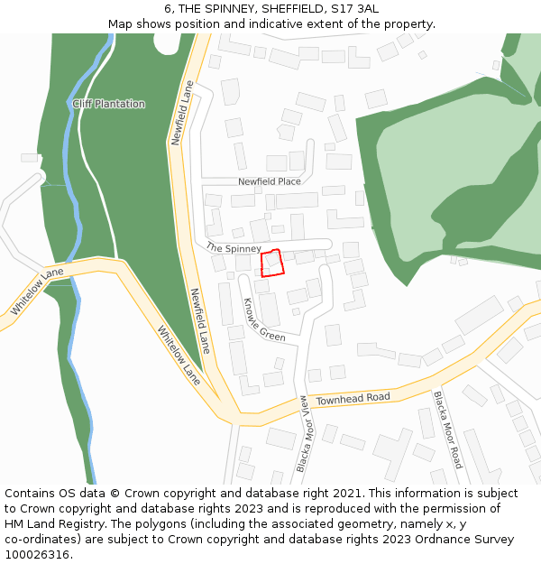 6, THE SPINNEY, SHEFFIELD, S17 3AL: Location map and indicative extent of plot