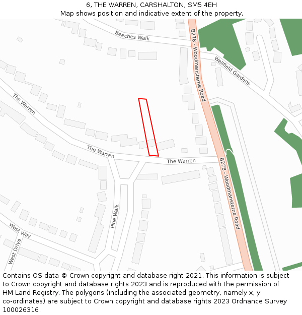 6, THE WARREN, CARSHALTON, SM5 4EH: Location map and indicative extent of plot