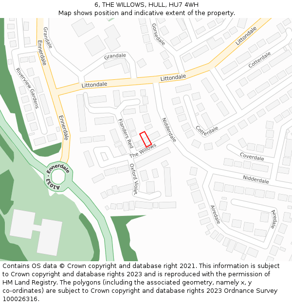 6, THE WILLOWS, HULL, HU7 4WH: Location map and indicative extent of plot