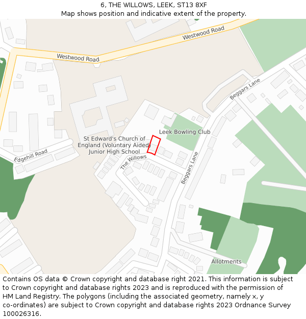 6, THE WILLOWS, LEEK, ST13 8XF: Location map and indicative extent of plot