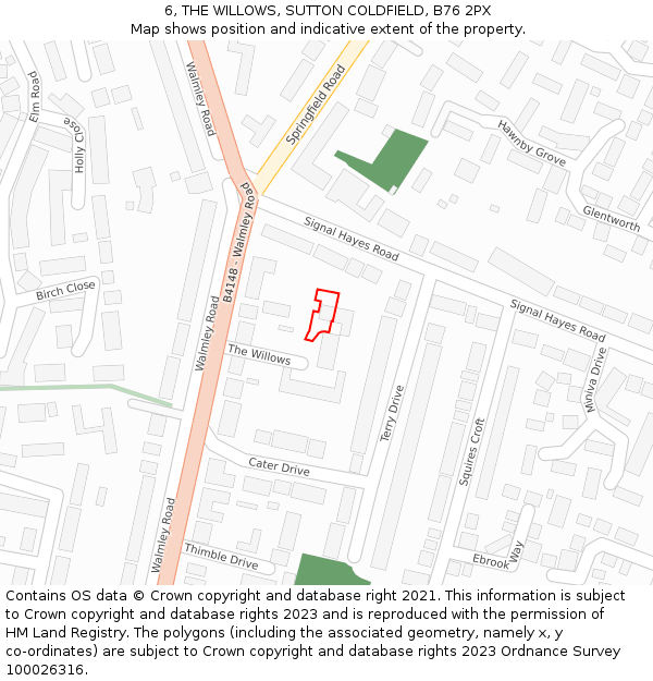 6, THE WILLOWS, SUTTON COLDFIELD, B76 2PX: Location map and indicative extent of plot