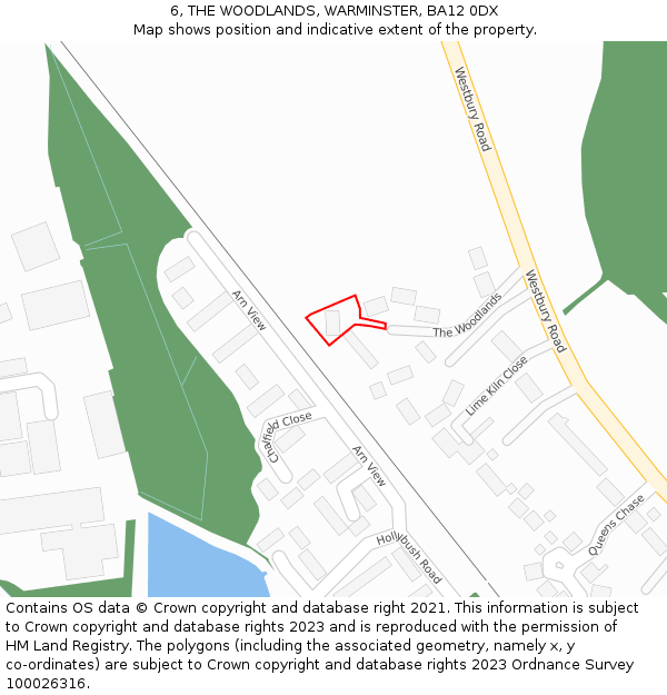 6, THE WOODLANDS, WARMINSTER, BA12 0DX: Location map and indicative extent of plot