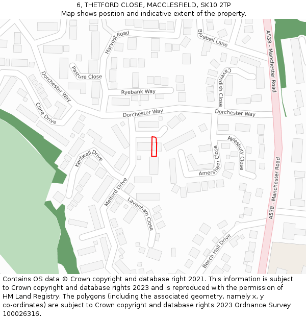 6, THETFORD CLOSE, MACCLESFIELD, SK10 2TP: Location map and indicative extent of plot