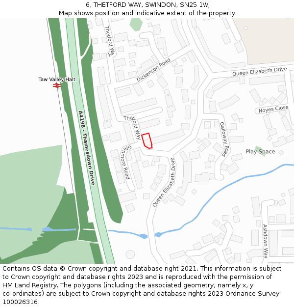 6, THETFORD WAY, SWINDON, SN25 1WJ: Location map and indicative extent of plot