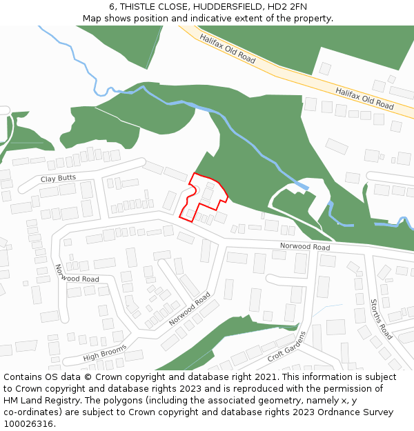 6, THISTLE CLOSE, HUDDERSFIELD, HD2 2FN: Location map and indicative extent of plot