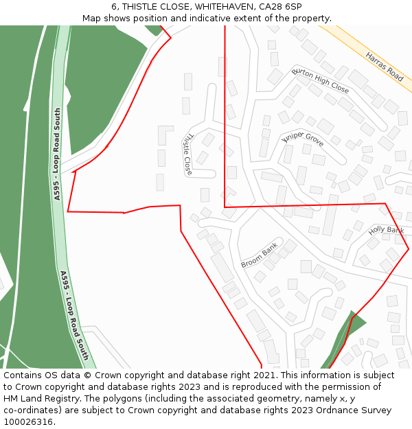 6, THISTLE CLOSE, WHITEHAVEN, CA28 6SP: Location map and indicative extent of plot