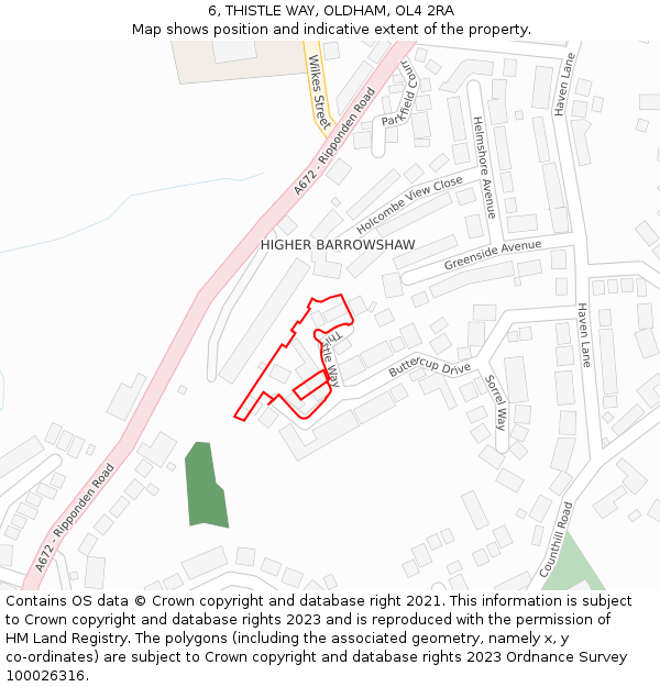 6, THISTLE WAY, OLDHAM, OL4 2RA: Location map and indicative extent of plot