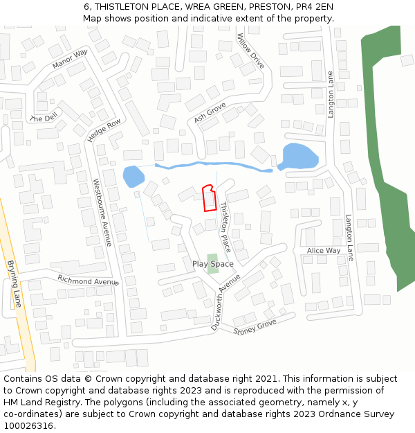 6, THISTLETON PLACE, WREA GREEN, PRESTON, PR4 2EN: Location map and indicative extent of plot
