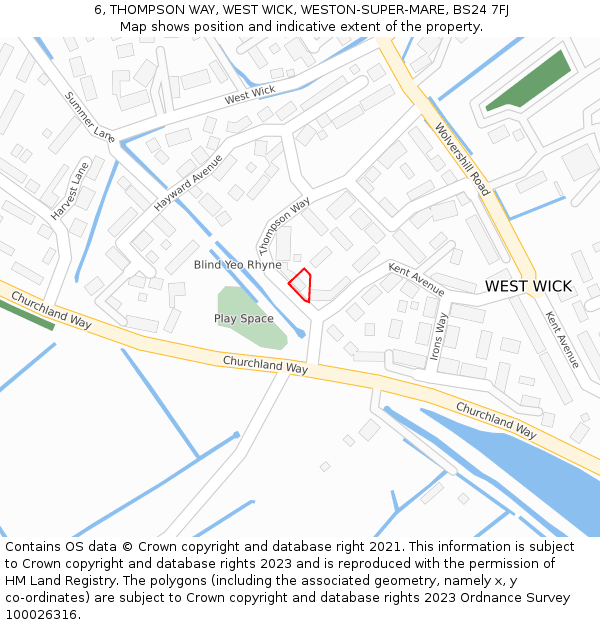 6, THOMPSON WAY, WEST WICK, WESTON-SUPER-MARE, BS24 7FJ: Location map and indicative extent of plot