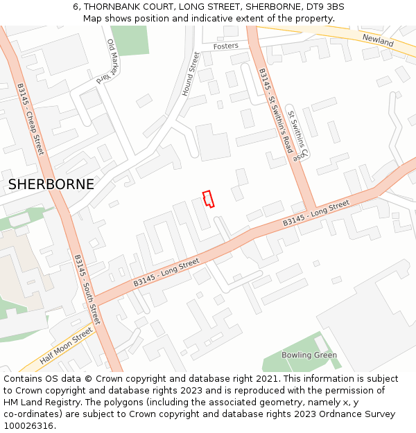 6, THORNBANK COURT, LONG STREET, SHERBORNE, DT9 3BS: Location map and indicative extent of plot