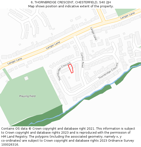 6, THORNBRIDGE CRESCENT, CHESTERFIELD, S40 2JH: Location map and indicative extent of plot