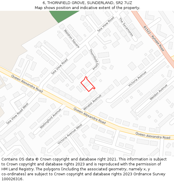 6, THORNFIELD GROVE, SUNDERLAND, SR2 7UZ: Location map and indicative extent of plot