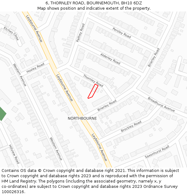 6, THORNLEY ROAD, BOURNEMOUTH, BH10 6DZ: Location map and indicative extent of plot