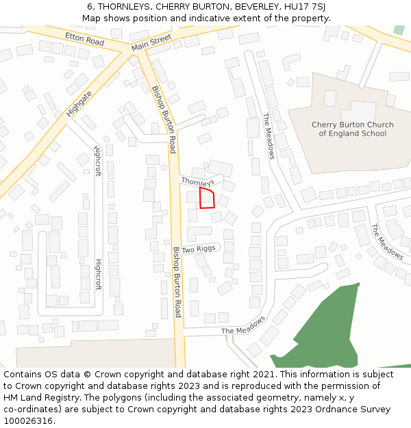 6, THORNLEYS, CHERRY BURTON, BEVERLEY, HU17 7SJ: Location map and indicative extent of plot