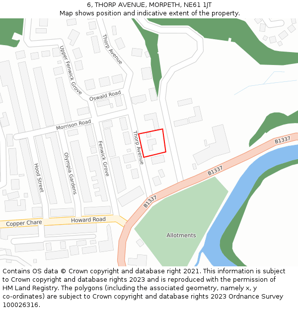 6, THORP AVENUE, MORPETH, NE61 1JT: Location map and indicative extent of plot