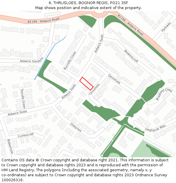 6, THRUSLOES, BOGNOR REGIS, PO21 3SF: Location map and indicative extent of plot