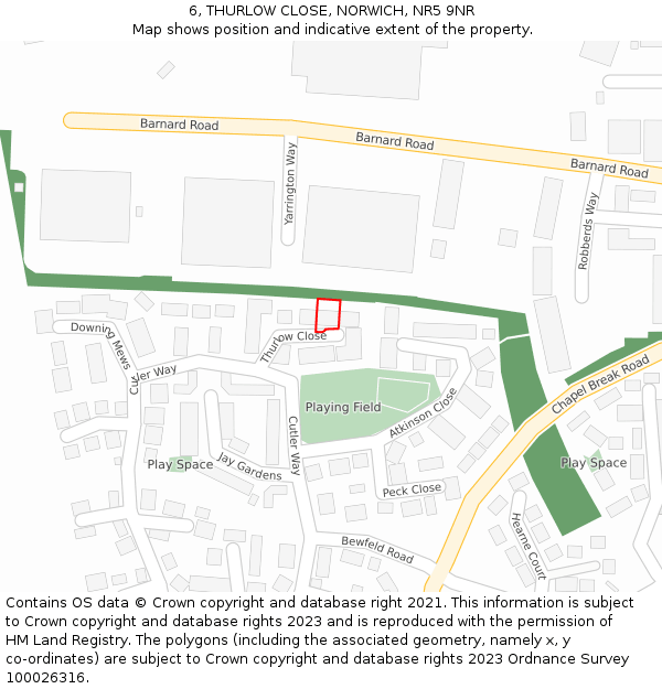 6, THURLOW CLOSE, NORWICH, NR5 9NR: Location map and indicative extent of plot