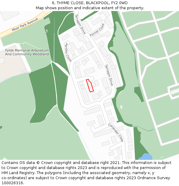6, THYME CLOSE, BLACKPOOL, FY2 0WD: Location map and indicative extent of plot