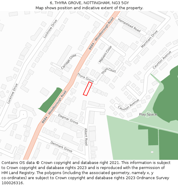 6, THYRA GROVE, NOTTINGHAM, NG3 5GY: Location map and indicative extent of plot