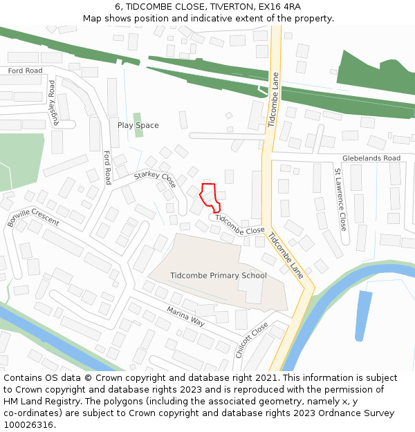 6, TIDCOMBE CLOSE, TIVERTON, EX16 4RA: Location map and indicative extent of plot