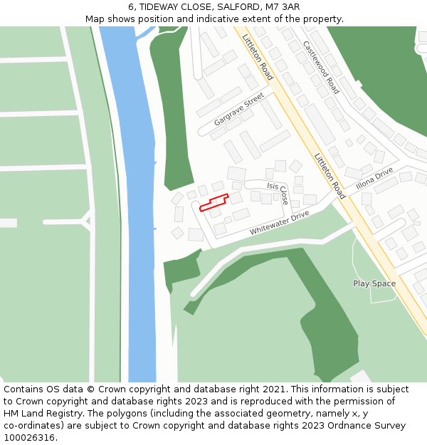 6, TIDEWAY CLOSE, SALFORD, M7 3AR: Location map and indicative extent of plot