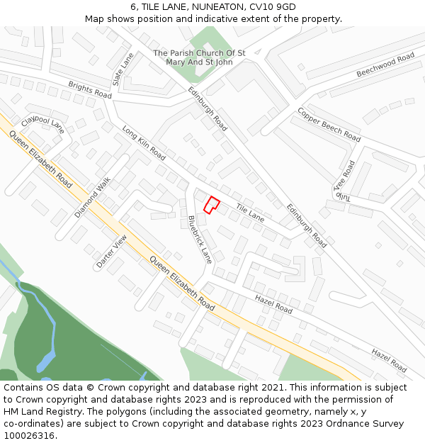 6, TILE LANE, NUNEATON, CV10 9GD: Location map and indicative extent of plot