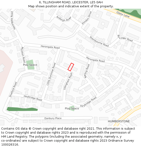 6, TILLINGHAM ROAD, LEICESTER, LE5 0AH: Location map and indicative extent of plot