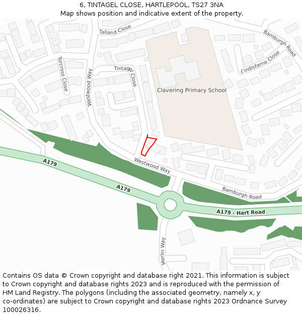 6, TINTAGEL CLOSE, HARTLEPOOL, TS27 3NA: Location map and indicative extent of plot