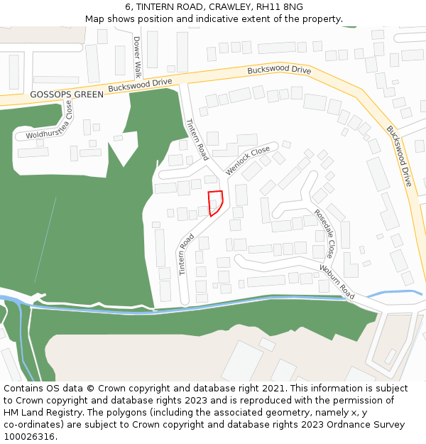 6, TINTERN ROAD, CRAWLEY, RH11 8NG: Location map and indicative extent of plot