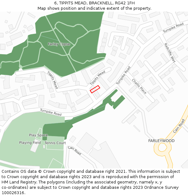 6, TIPPITS MEAD, BRACKNELL, RG42 1FH: Location map and indicative extent of plot