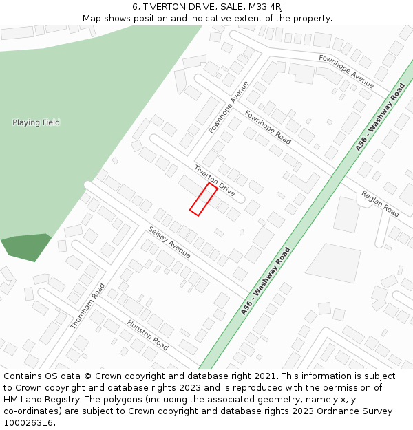 6, TIVERTON DRIVE, SALE, M33 4RJ: Location map and indicative extent of plot