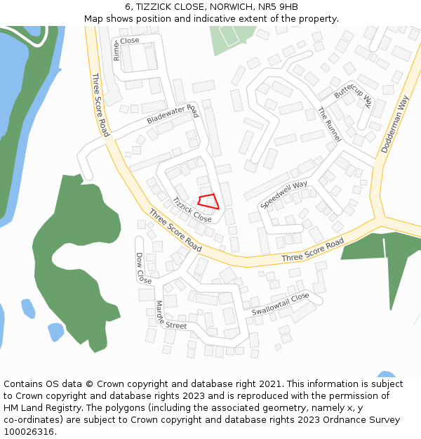 6, TIZZICK CLOSE, NORWICH, NR5 9HB: Location map and indicative extent of plot