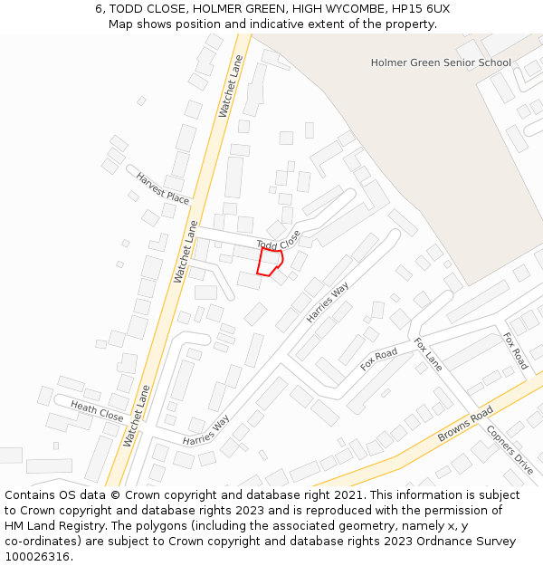 6, TODD CLOSE, HOLMER GREEN, HIGH WYCOMBE, HP15 6UX: Location map and indicative extent of plot