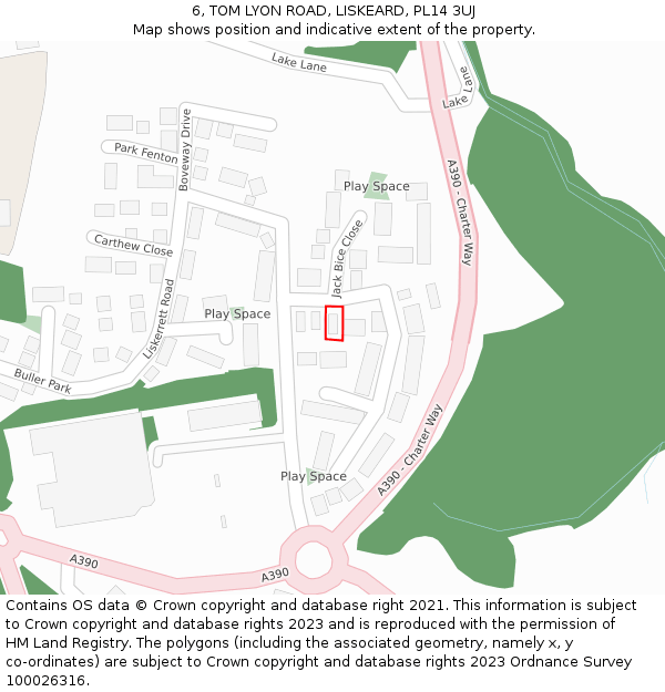 6, TOM LYON ROAD, LISKEARD, PL14 3UJ: Location map and indicative extent of plot