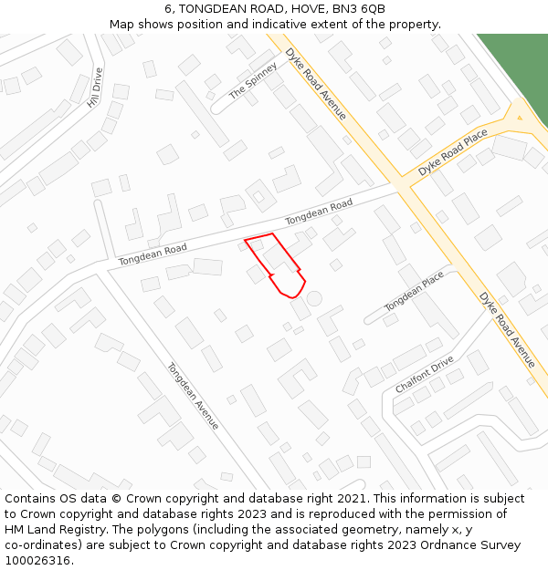 6, TONGDEAN ROAD, HOVE, BN3 6QB: Location map and indicative extent of plot