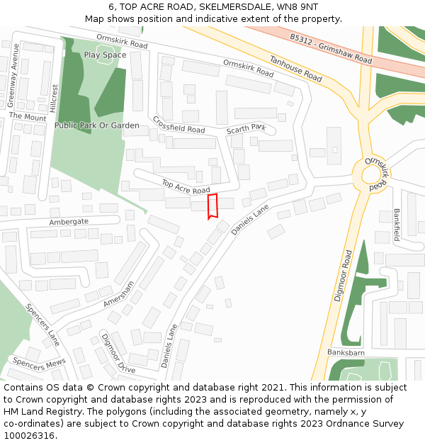 6, TOP ACRE ROAD, SKELMERSDALE, WN8 9NT: Location map and indicative extent of plot