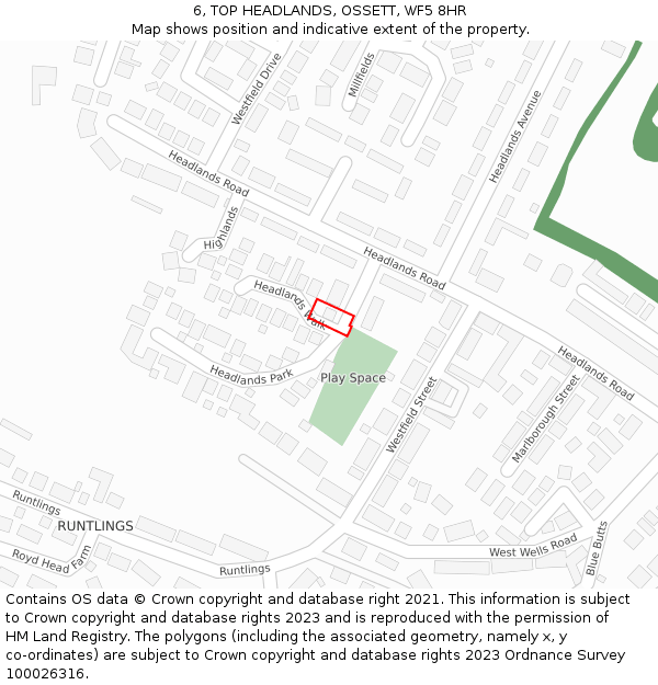 6, TOP HEADLANDS, OSSETT, WF5 8HR: Location map and indicative extent of plot