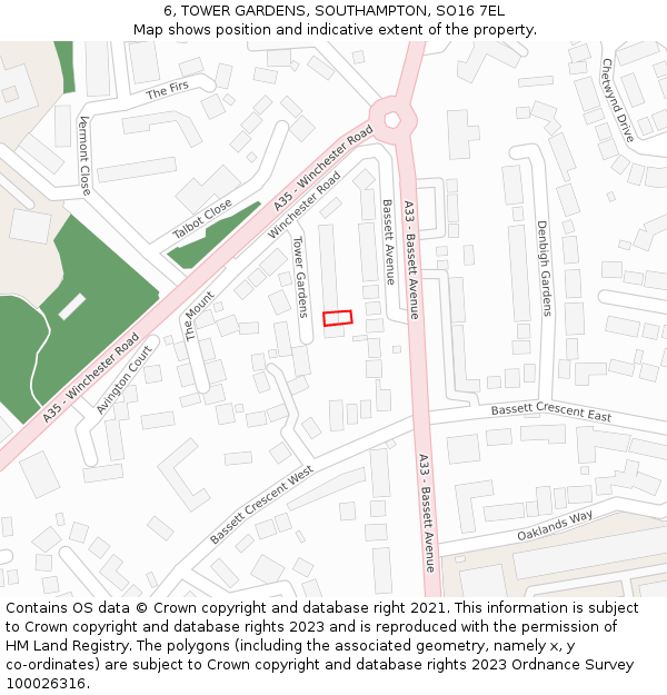 6, TOWER GARDENS, SOUTHAMPTON, SO16 7EL: Location map and indicative extent of plot