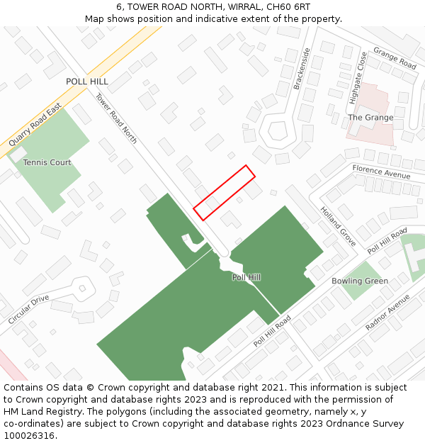 6, TOWER ROAD NORTH, WIRRAL, CH60 6RT: Location map and indicative extent of plot