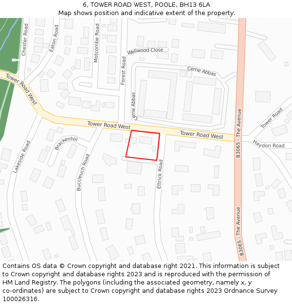 6, TOWER ROAD WEST, POOLE, BH13 6LA: Location map and indicative extent of plot