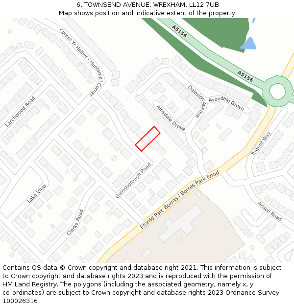 6, TOWNSEND AVENUE, WREXHAM, LL12 7UB: Location map and indicative extent of plot