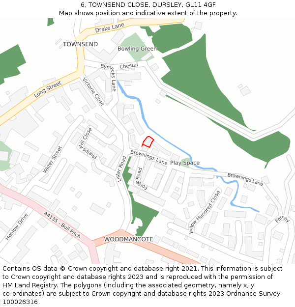 6, TOWNSEND CLOSE, DURSLEY, GL11 4GF: Location map and indicative extent of plot