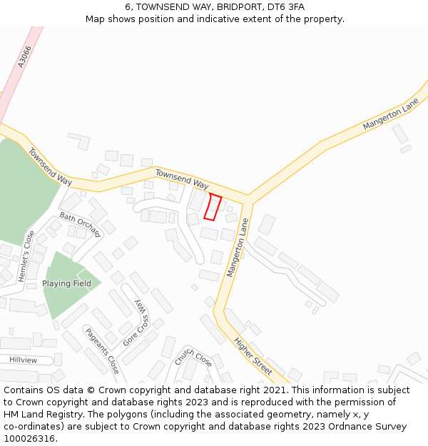 6, TOWNSEND WAY, BRIDPORT, DT6 3FA: Location map and indicative extent of plot