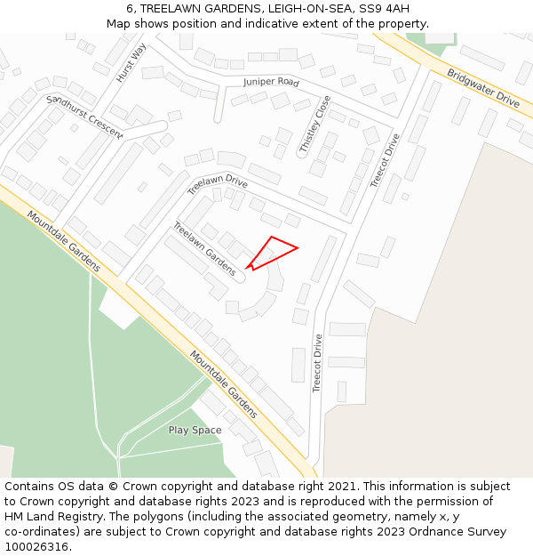 6, TREELAWN GARDENS, LEIGH-ON-SEA, SS9 4AH: Location map and indicative extent of plot