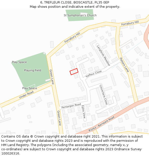 6, TREFLEUR CLOSE, BOSCASTLE, PL35 0EP: Location map and indicative extent of plot