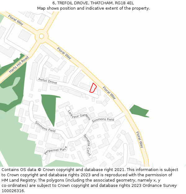 6, TREFOIL DROVE, THATCHAM, RG18 4EL: Location map and indicative extent of plot