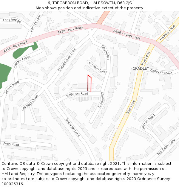 6, TREGARRON ROAD, HALESOWEN, B63 2JS: Location map and indicative extent of plot
